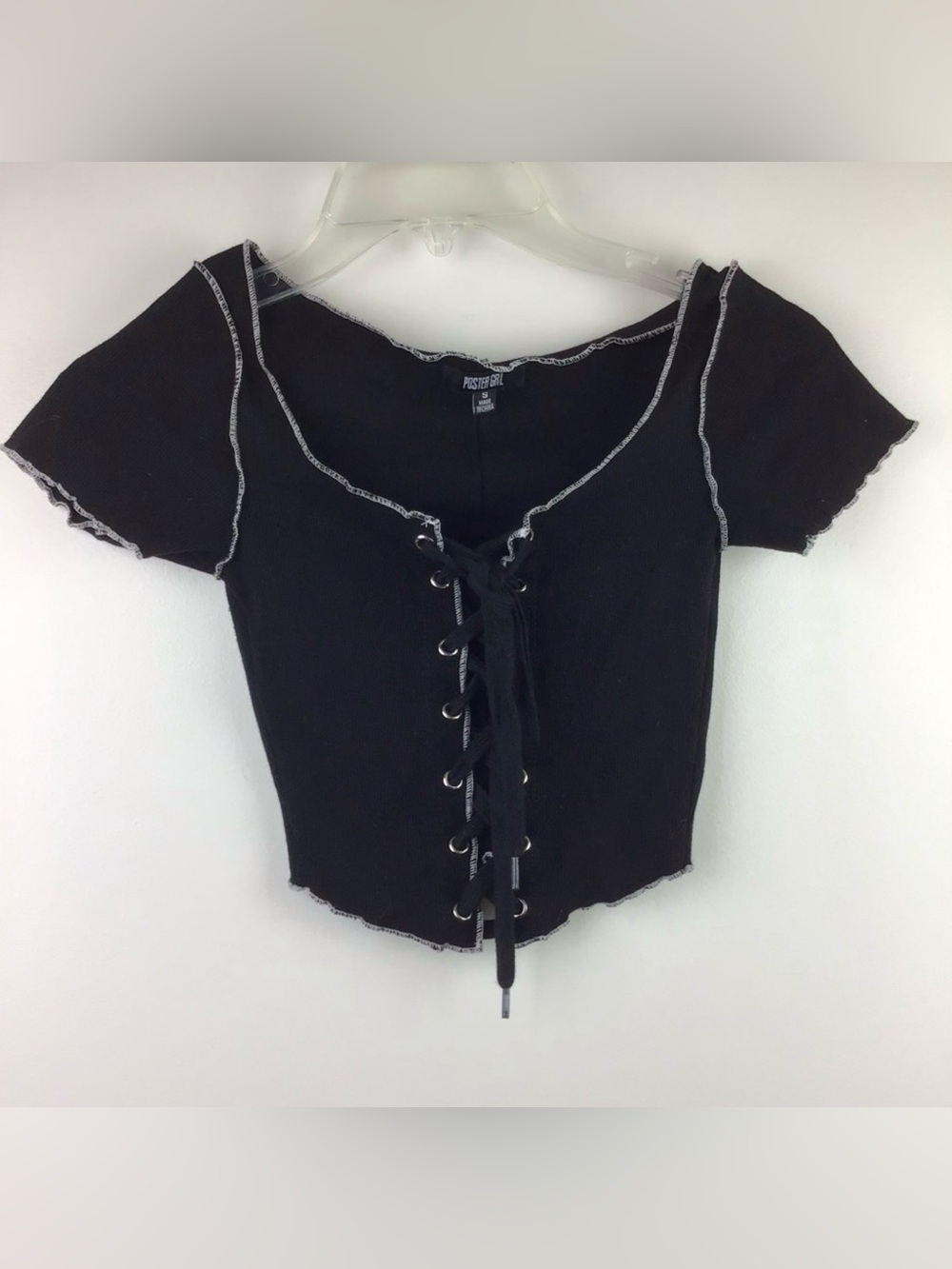 Dolls Kill Poster Grl Black Lace Up Crop Top